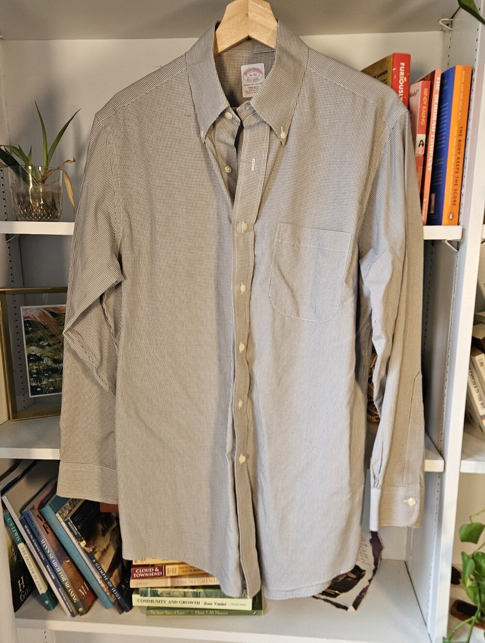 Vintage Brooks Brothers Men's Button-Down Shirt White Black Size Small Preppy